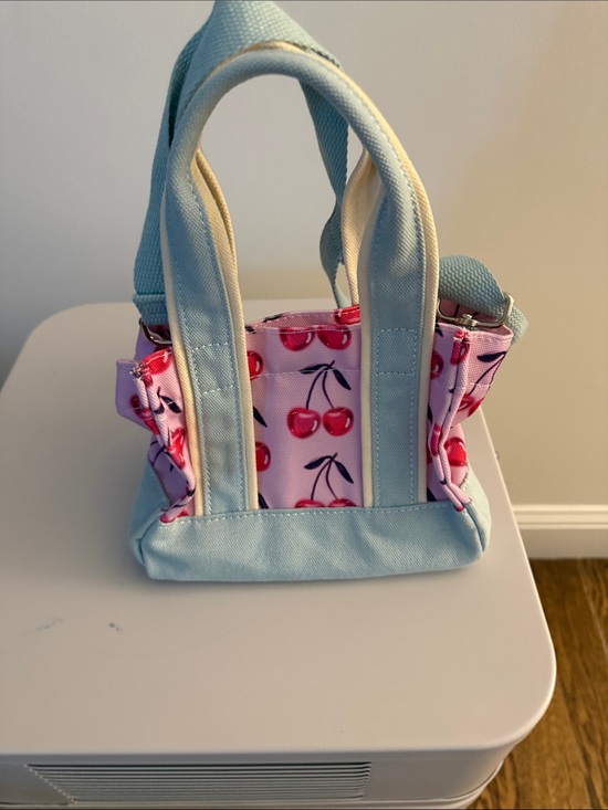 Urban Outfitters Handbags - NWOT Urban Outfitters Pink Cherry Mini Bag with Light Blue Handles.